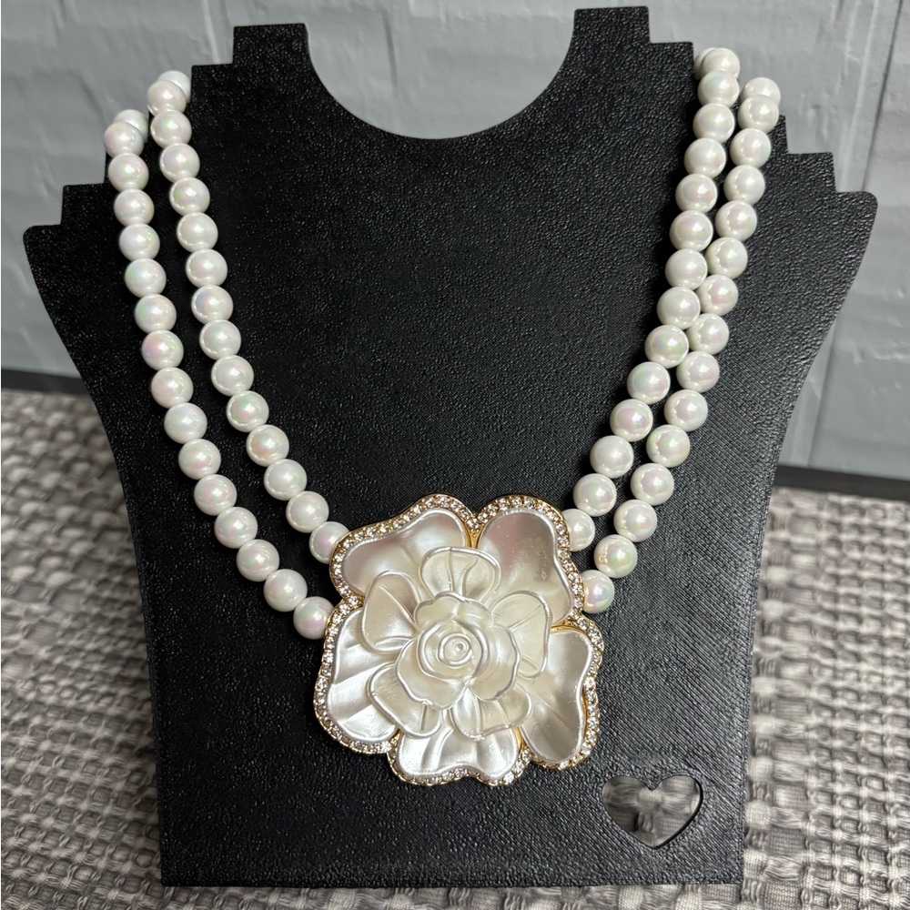 Eye Candy Mother of Pearl Rose Two Strand Statement Necklace